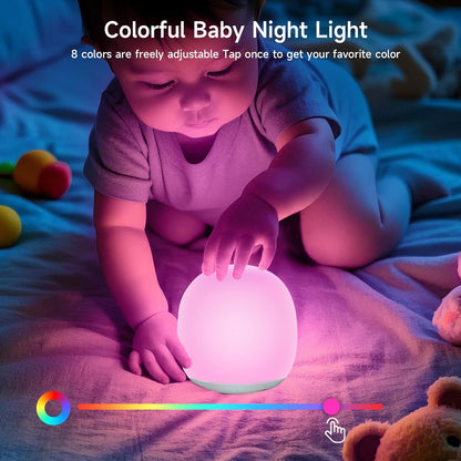 Baby Night Light, Nursery Night Lamp with 8 RGB Colors Changing, 1h Timer, Rechargeable & Touch