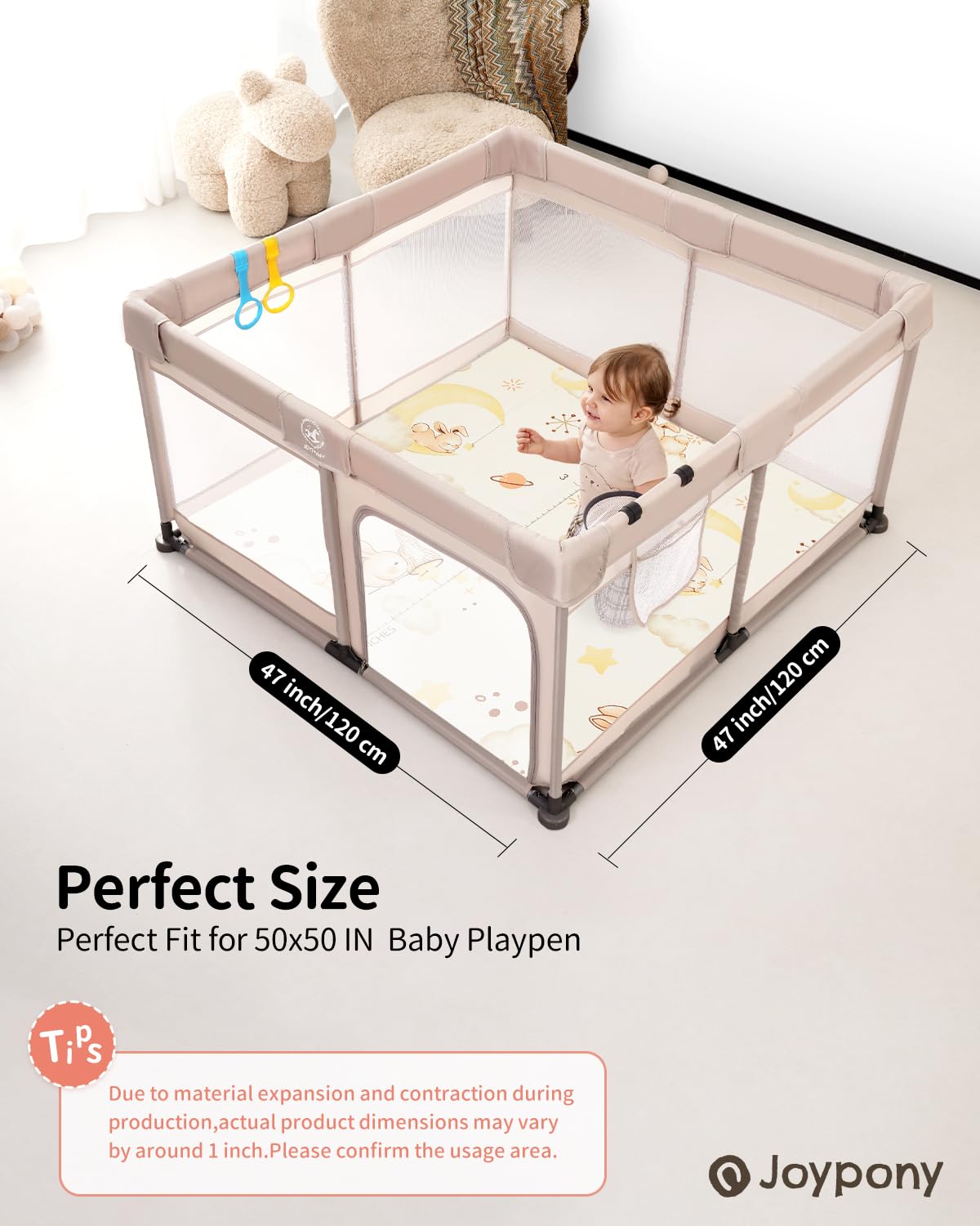 Baby Play Mat, 47 x 47 Inch Foldable Play Mats for Babies and Toddlers, Waterproof & Anti-Slip