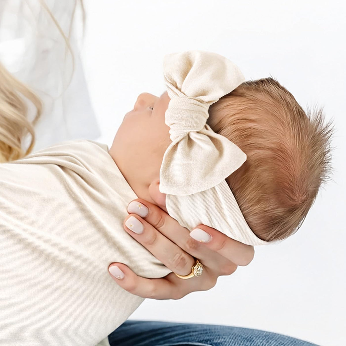 GRSSDER Newborn Swaddle Blanket, Ultra Soft Jersey Receiving Blanket with Matching Headband and
