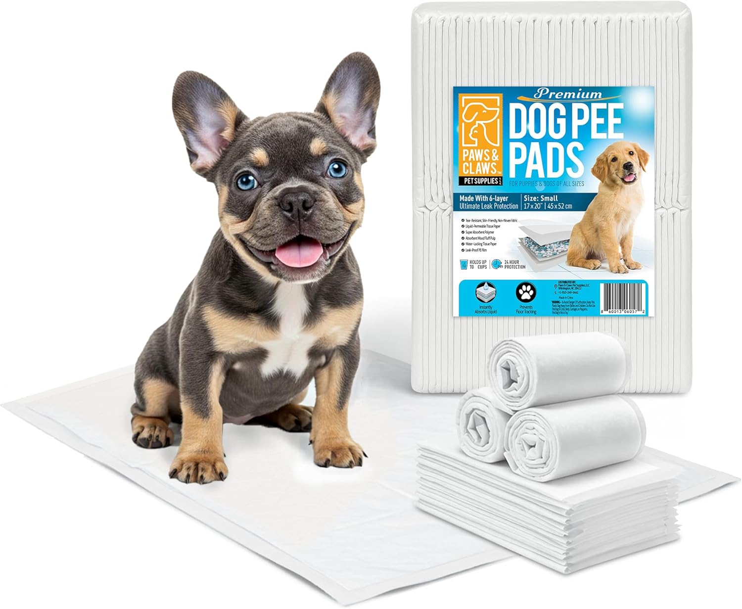 Paws & Claws Premium Disposable Dog Pee Pads – Small 17"x20", 50 Count – 6-Layer Leak‑Proof, Super