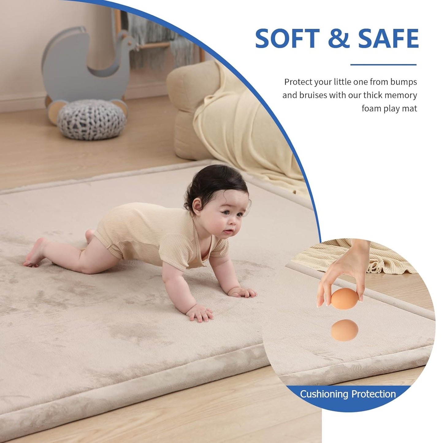 Baby Play Mat for Floor,1.3" Thick Memory Foam Tummy Time Mat,Soft Coral Velvet Nursery Rug,Extra