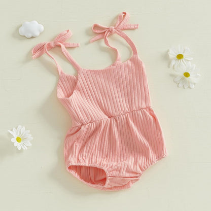 Newborn Infant Baby Girl Romper Ribbed Knit Sleeveless Spaghetti Strap One Piece Jumpsuit Bodysuit