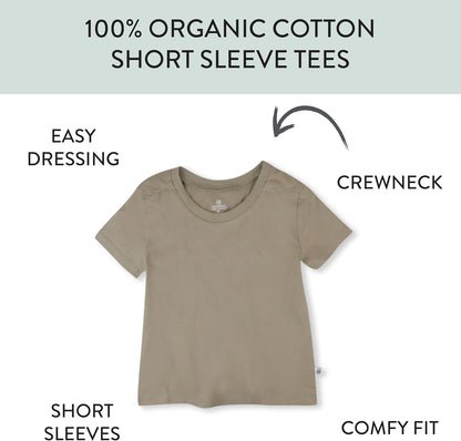 HonestBaby 5-Pack Short Sleeve T-Shirts 100% Organic Cotton Baby, Toddler, Little Kid, Boy, Girl