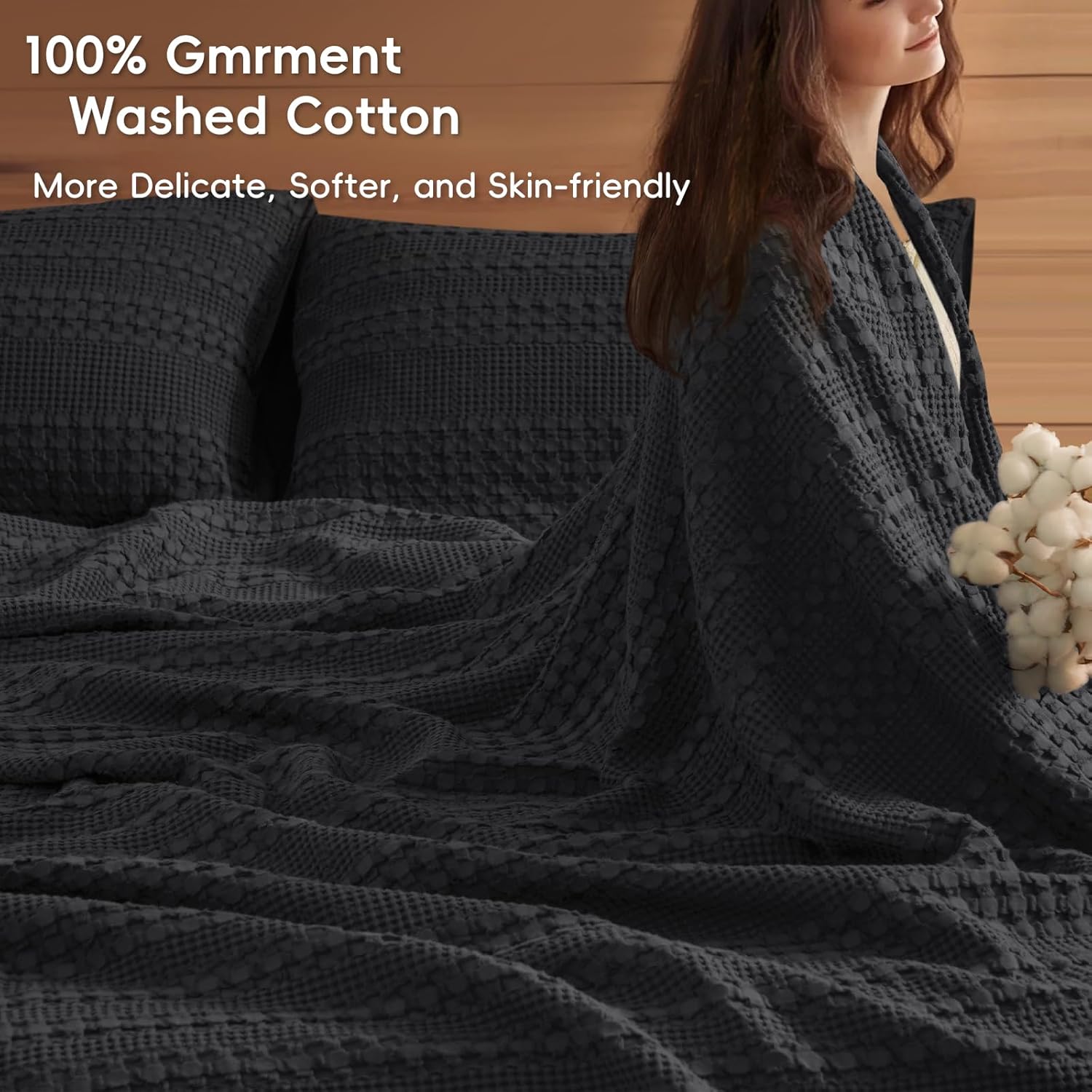PHF 100% Cotton Waffle Weave Blanket Oversized King for Bed 120"x120"- Giant Big Lightweight