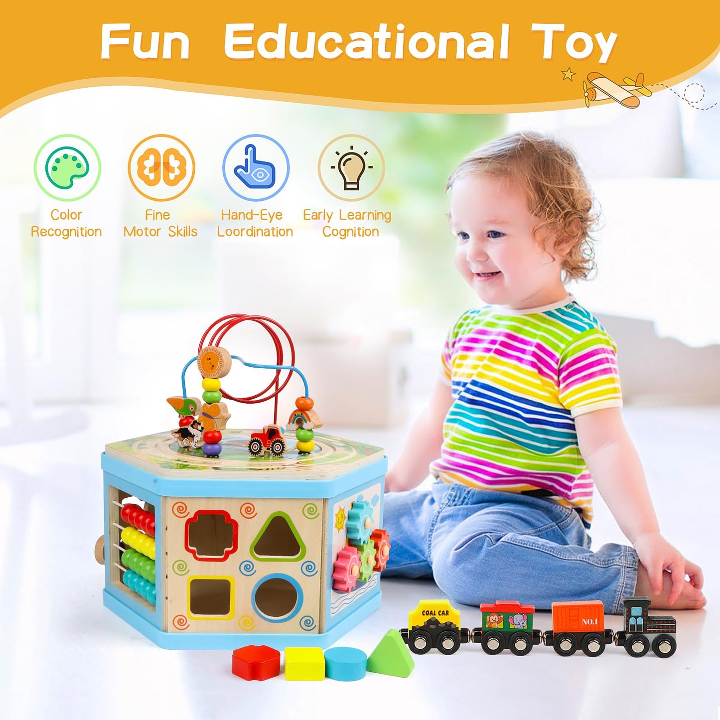 Wooden Activity Cube 9-in-1 Montessori Toys for 1+ Year Old Boys Girls Educational Learning Toys