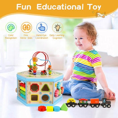 Wooden Activity Cube 9-in-1 Montessori Toys for 1+ Year Old Boys Girls Educational Learning Toys