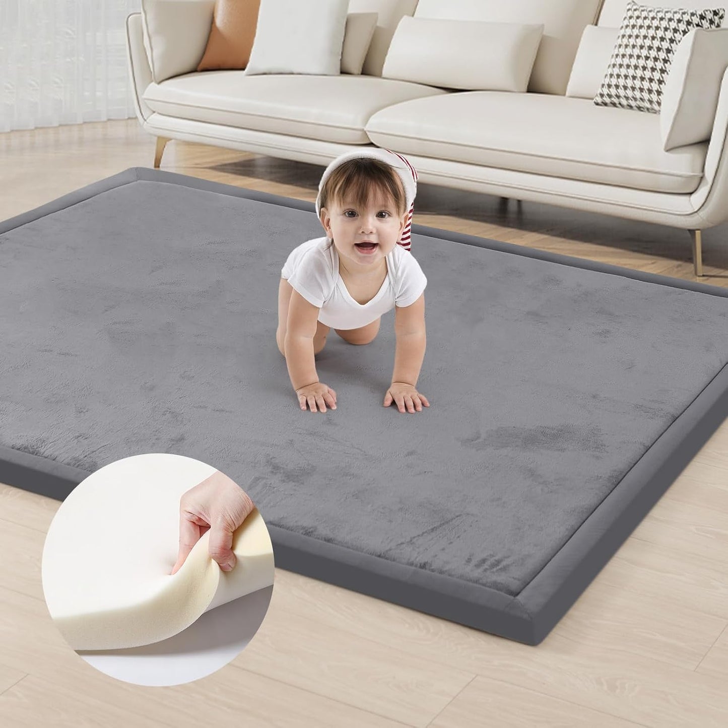 ACOMOPACK Baby Play Mat for Floor 1.3" Thick Memory Foam Play Mat 79"×157" Tummy Time Crawling with