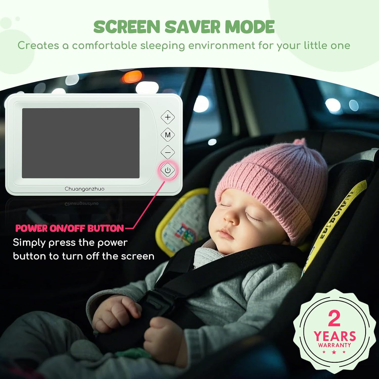 Baby Car Camera with Advanced Crystal-Clear Night Vision, 3X Zoom, USB Powered, 5'' AHD 1080P IPS