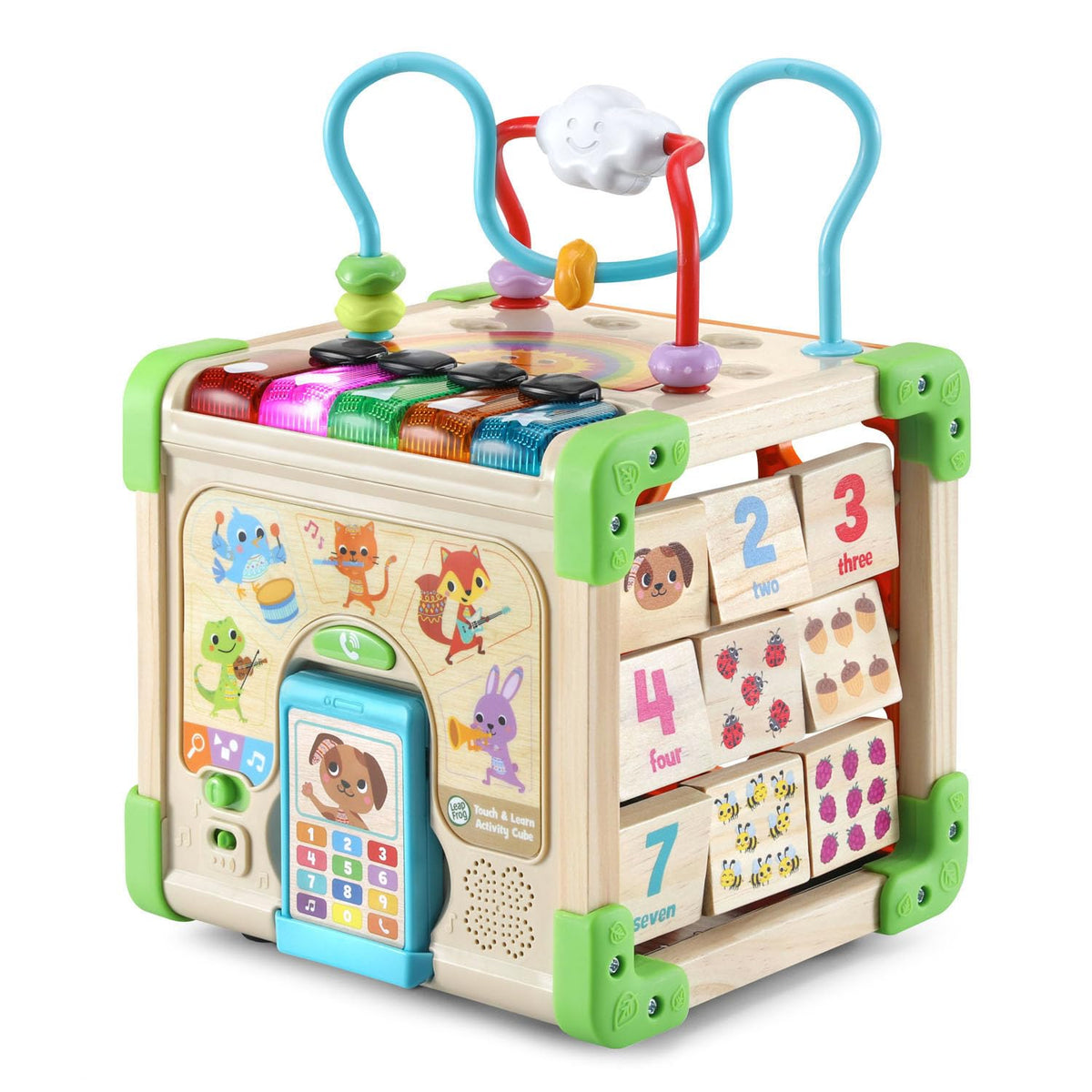 LeapFrog Touch and Learn Electronic Musical Light-Up Wooden Activity Cube Toy, Animal Themed, Ages