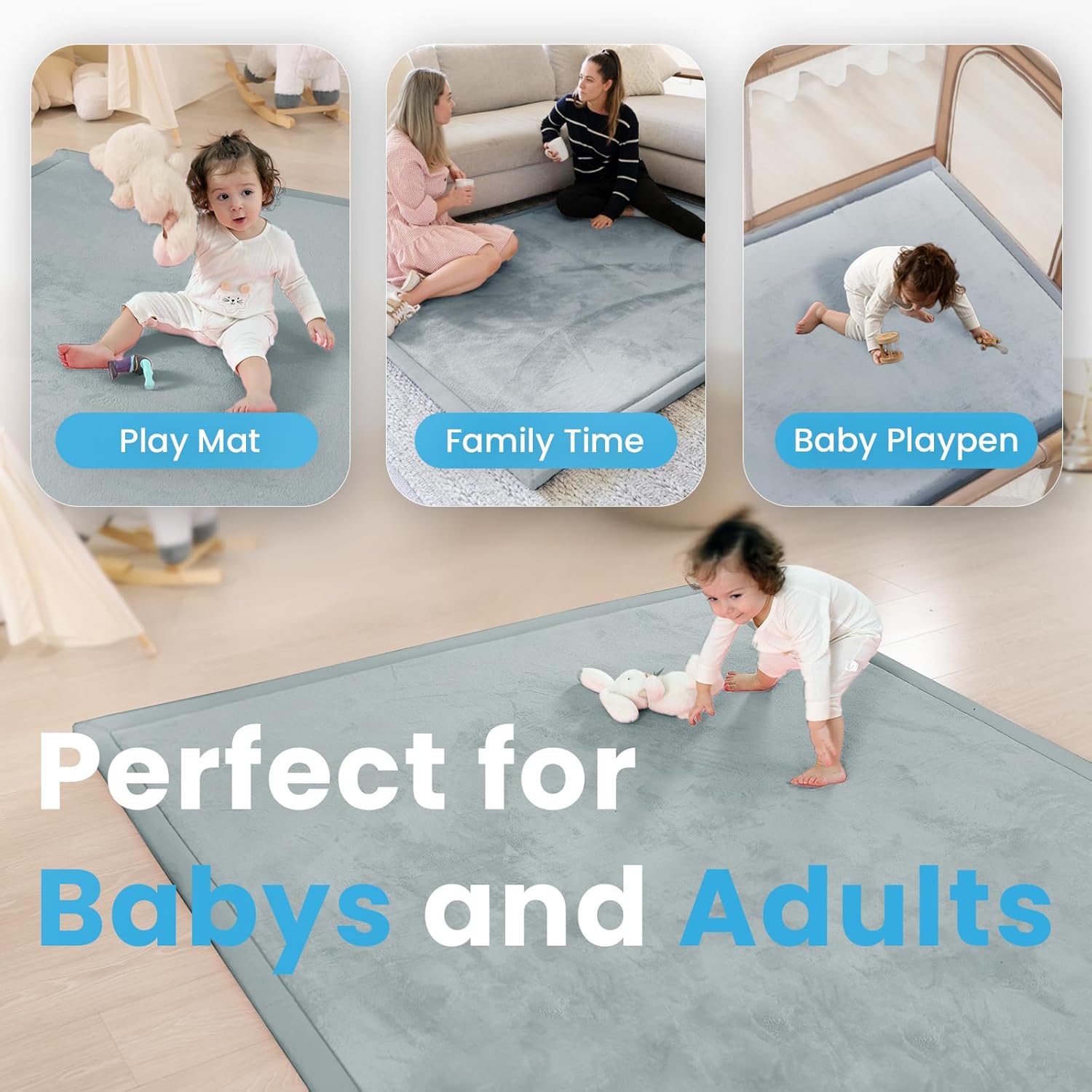 1.3" Thick Baby Play Mat,Ultra Soft Elasti-Foam 50×50 Playpen Mat for Tummy Time,Water-Repellent