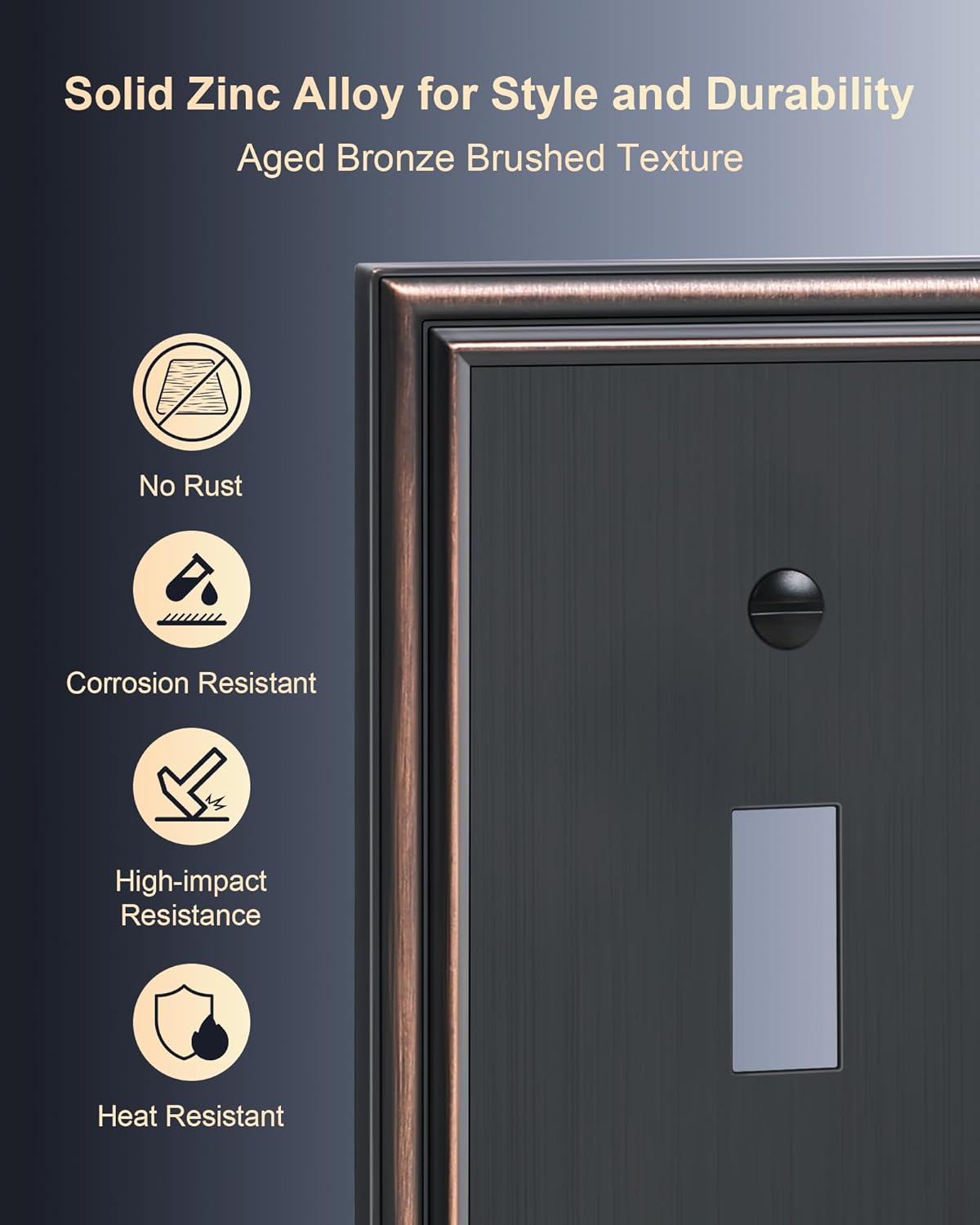2-Pack Double Toggle Light Switch Cover Plate, Durable Solid Zinc Alloy Decorative Dual Switch