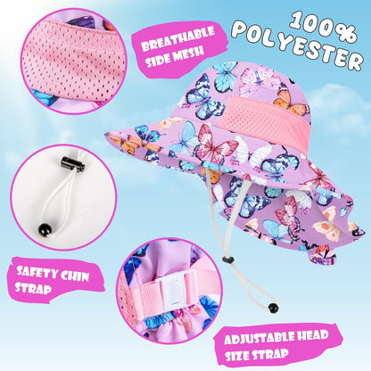 Toddler Baby Sun Hat Kids Summer UPF 50+ for Boys Girls Adjustable Beach Hats with Bucket Wide Brim
