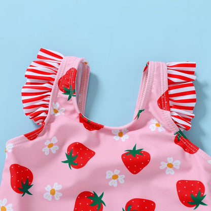 Tiny Cutey Toddler Girl Swimsuit Ruffled Stripe Sleeveless Swimwear One-Piece Baby Girl Bathing