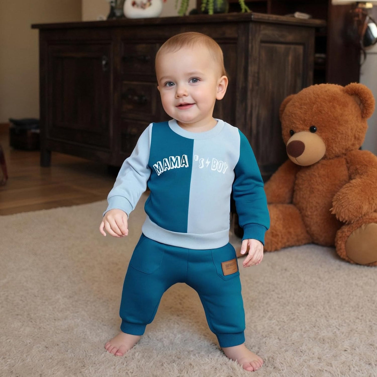 Kupretty Toddler Baby Boy Fall Winter Clothes Color Block Long Sleeve Sweatshirt Pullover Tops +