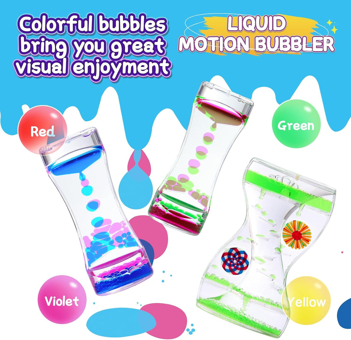3Pack Liquid Motion Bubbler Timer for Caliming Sensory Toys, Autism Toys,Fidget Toy, Children
