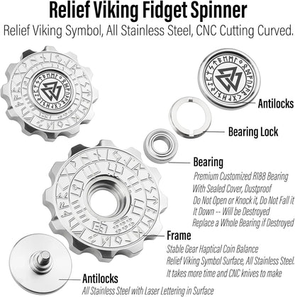 FREELOVE Metal Fidget Spinner, Viking Pirate Haptic Gyro, Heavy Stainless Steel Hand Spinning