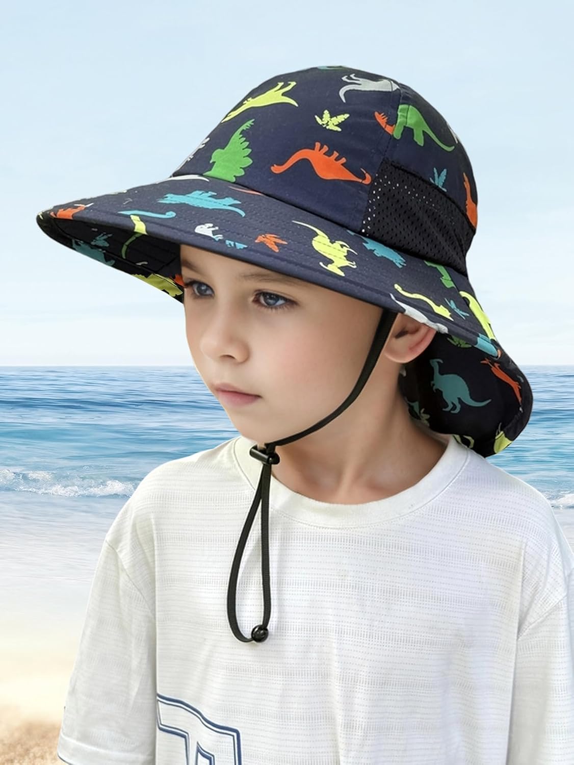 CHUNG Baby Sun Protection Hat Summer Toddler Adjustable UPF 50+ Wide Brim Neck Flap Beach Caps Boys