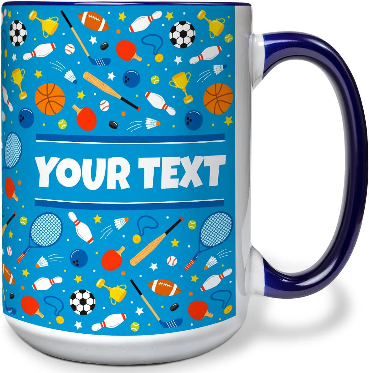 Personalized Mug for Kids - Sports - Custom Name/Text, Ceramic Hot Chocolate/Cocoa/Coffee Cup for
