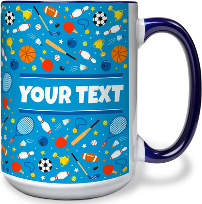 Personalized Mug for Kids - Sports - Custom Name/Text, Ceramic Hot Chocolate/Cocoa/Coffee Cup for