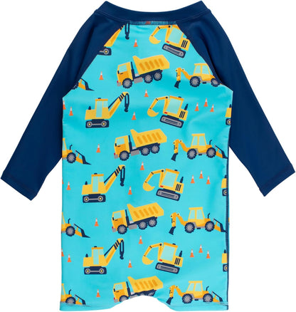 RUGGEDBUTTS Baby/Toddler Boy Swimsuit, One Piece Zipper Rash Guard Sunsuit with UPF 50+ Sun