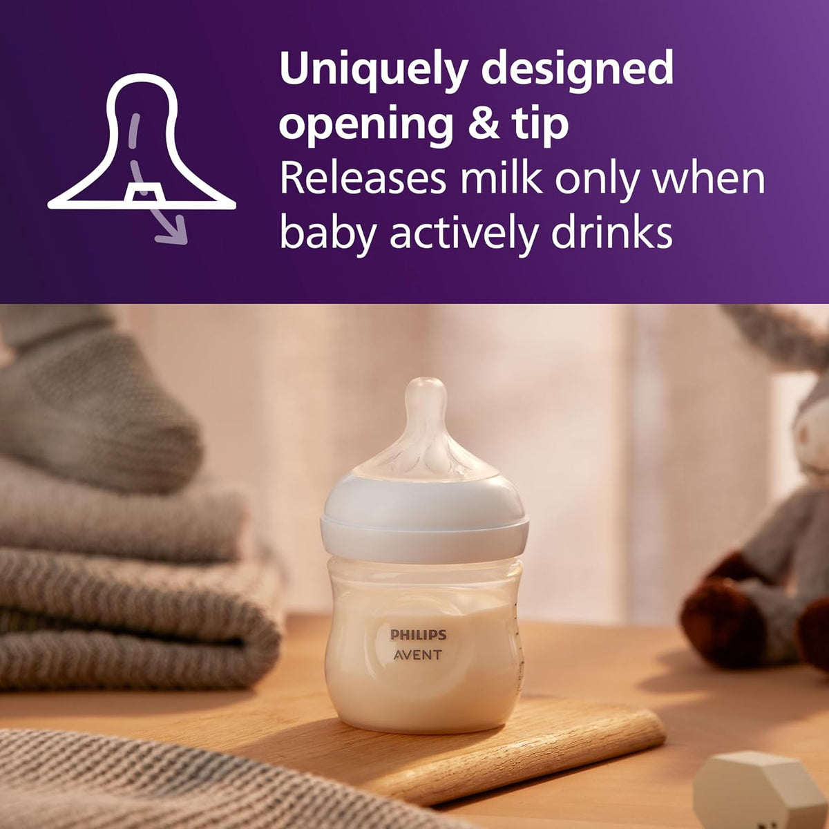 Philips Avent Natural Baby Bottles with Natural Response Nipples (Slow Flow, Flow 2), 4oz, 4-Pack