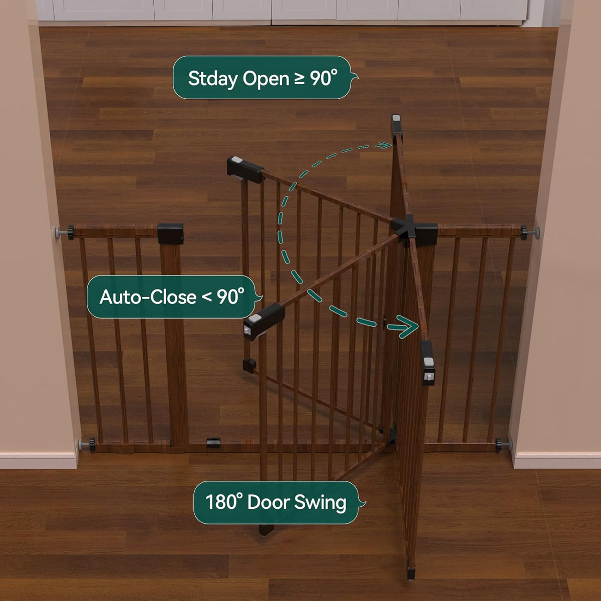 BABELIO Baby Gate with Black Wood Pattern, 29-48 Inch Auto Close Dog Gate for The House, Stairs and