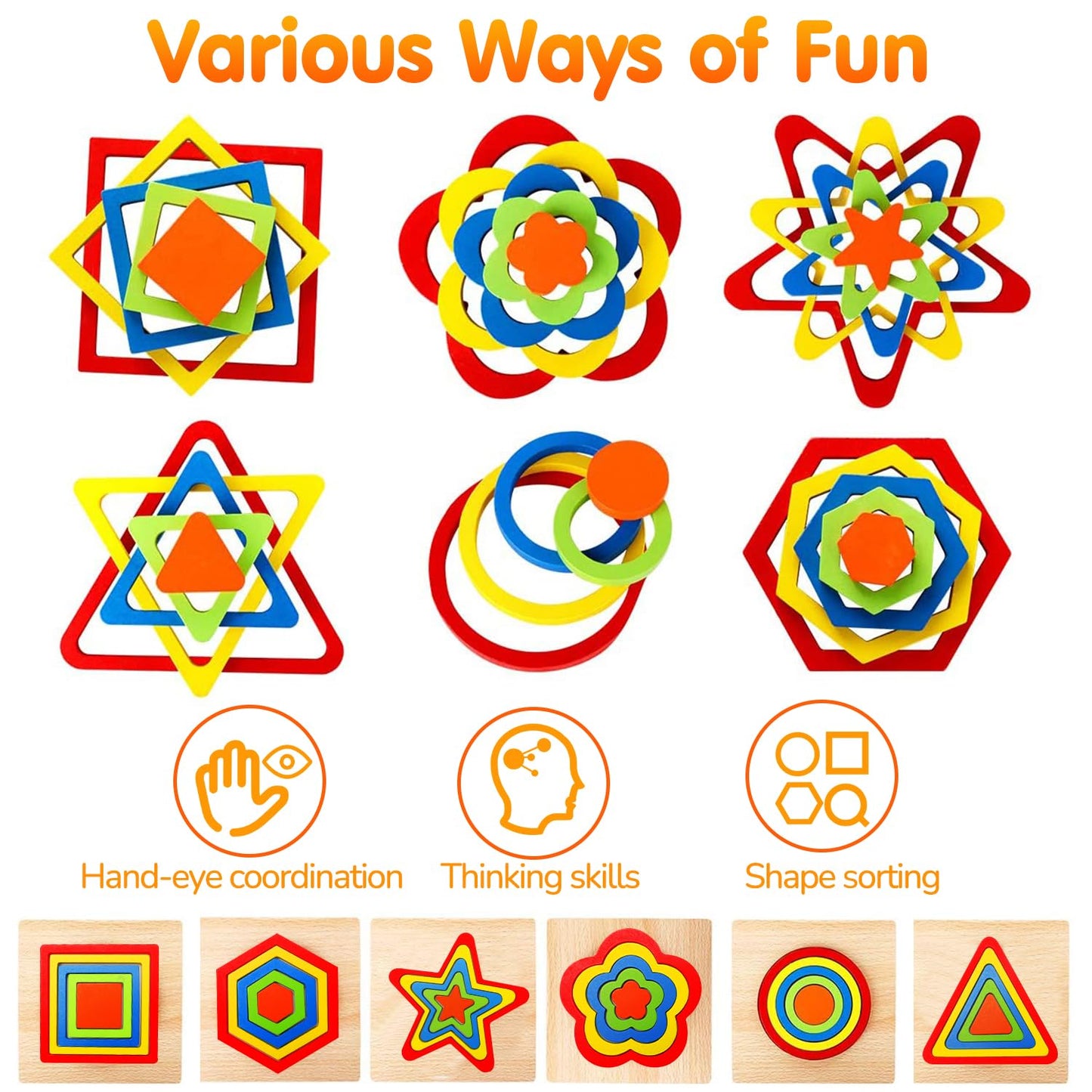 Toddler Puzzles Montessori Toy Wooden Shape Sorting Puzzle Educational Toy
