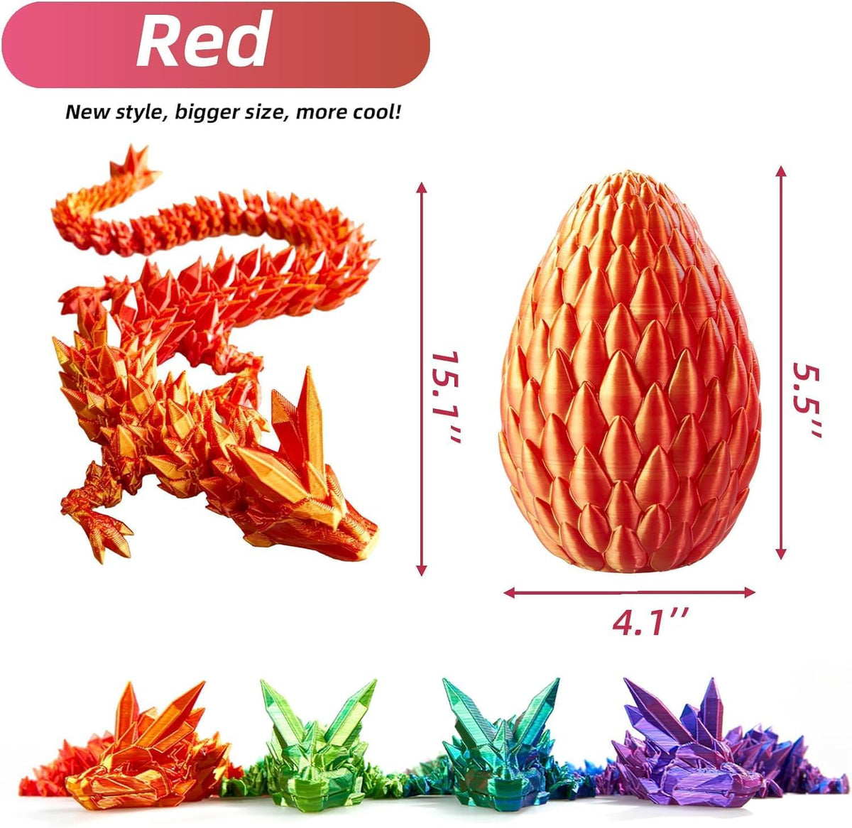 12inch 3D Printed Dragon Egg,Mystery Crystal Dragon Fidget Toys,Articulated Dragon,Home Desk Decor