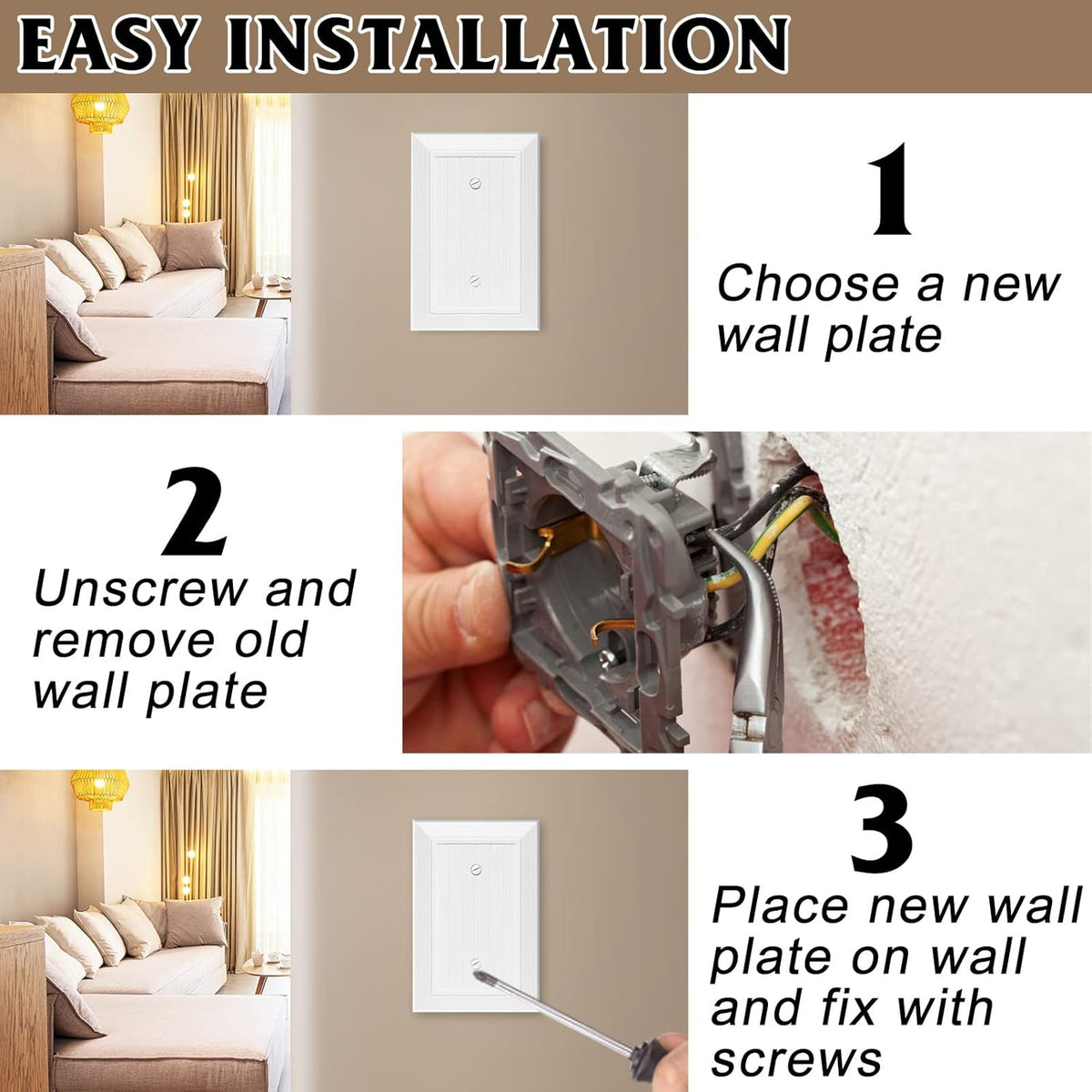 Modern Decorative Wall Plate Switch Plate Outlet Cover, Vintage Retro Wood Grain Design(Single