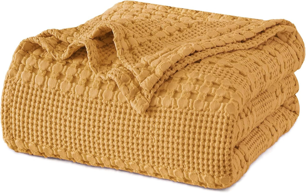 PHF 100% Cotton Waffle Weave Blanket King Size, Soft Lightweight Breathable Cozy Summer Blankets