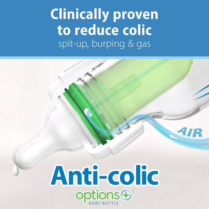 Dr. Brown's Natural Flow Anti-Colic Options+ Narrow Baby Bottle, Blue Nature, 8 oz/250 mL, with