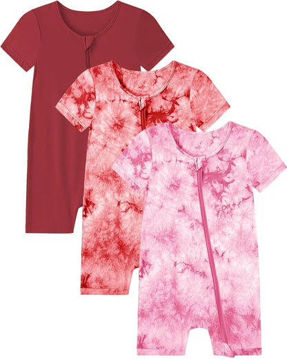 Jimonda Baby Girl Boys Rayon From Bamboo Pajamas 3 Pack Short Sleeve Footless Romper 2 Way Zipper