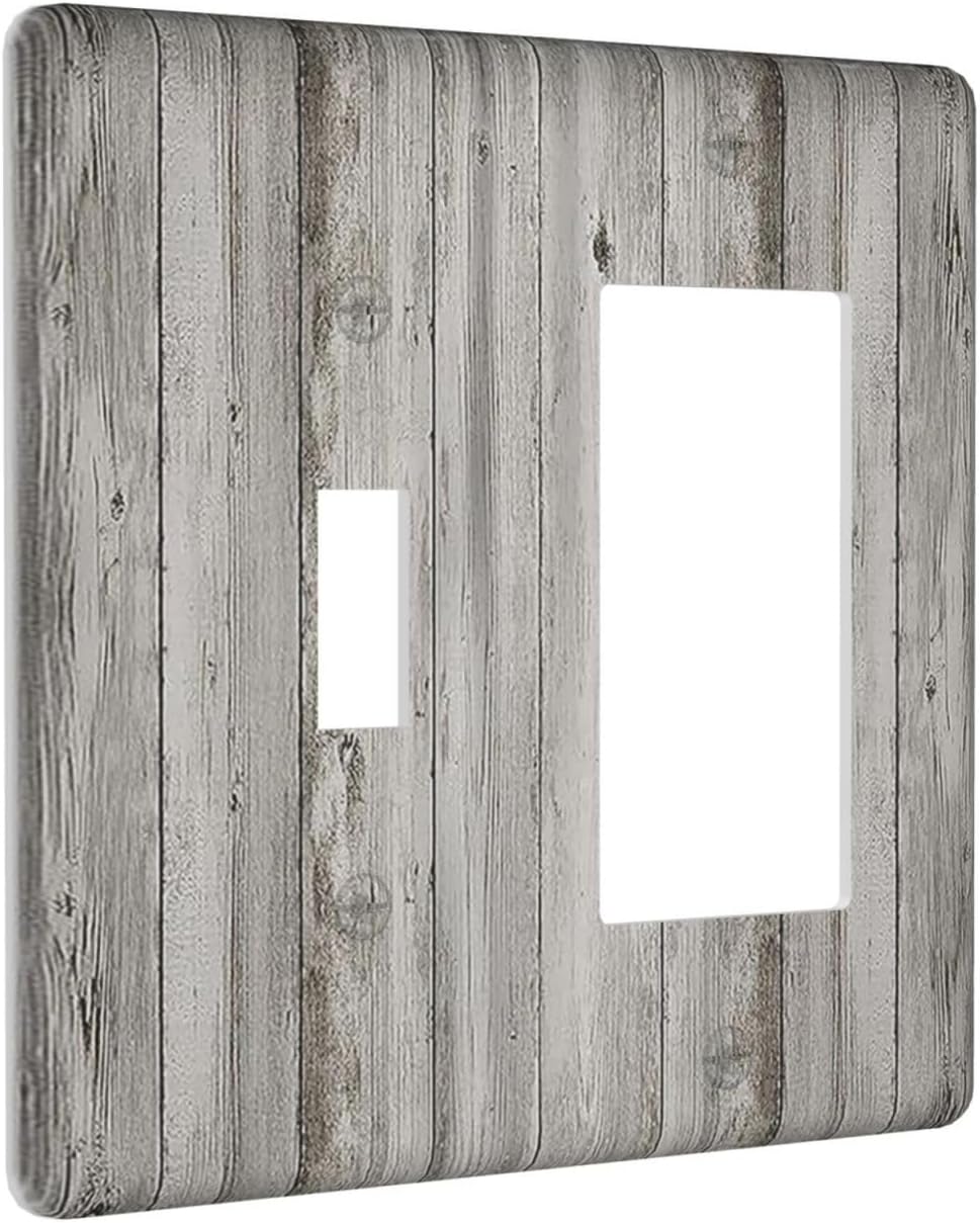 Outlet Covers Farmhouse Rustic Grey Barn Door Wood 1 Toggle 1 Rocker Combination Decorative Wall