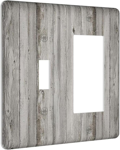 Outlet Covers Farmhouse Rustic Grey Barn Door Wood 1 Toggle 1 Rocker Combination Decorative Wall