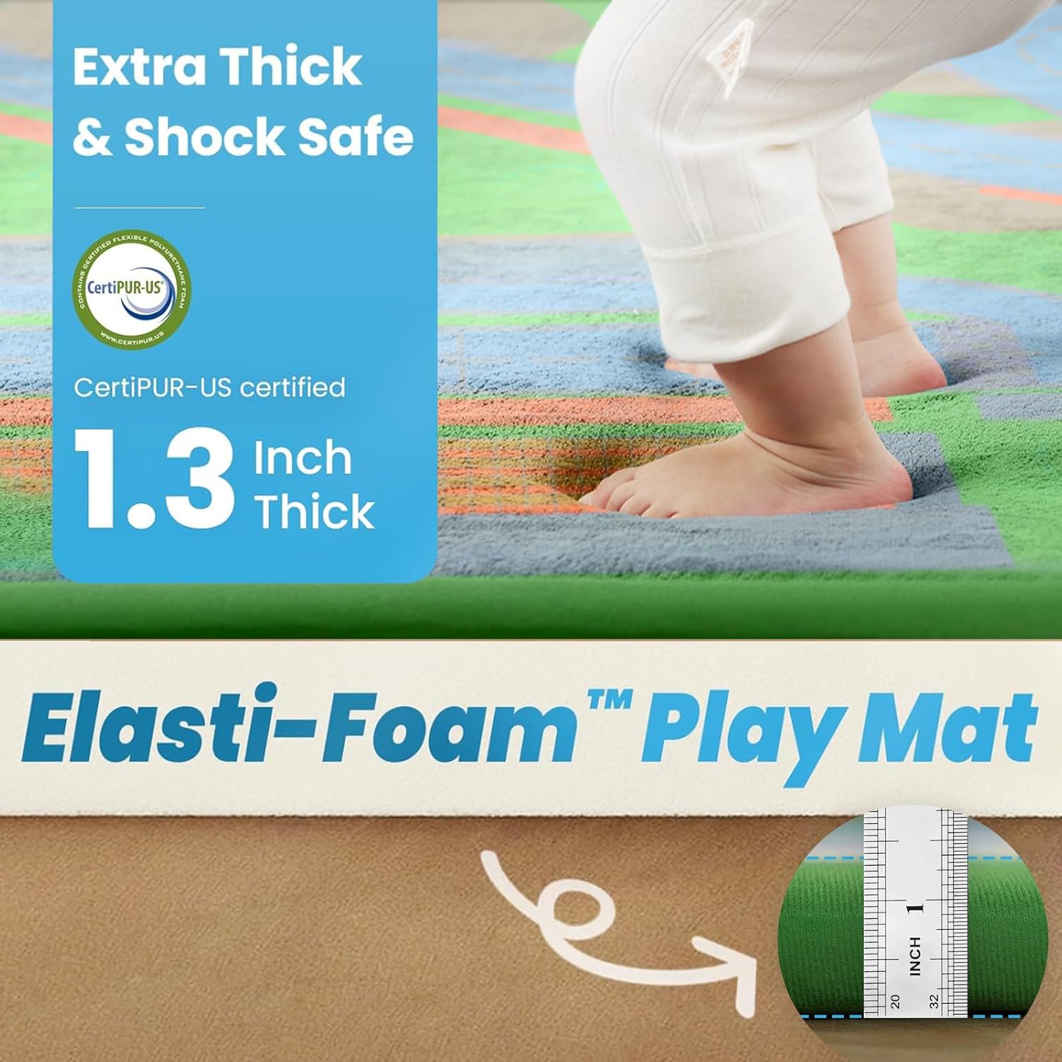Kids Play Rug with Roads, 79"×118" Large Floor Mat Toy Cars Race Track for Classroom 1.3" Thickened