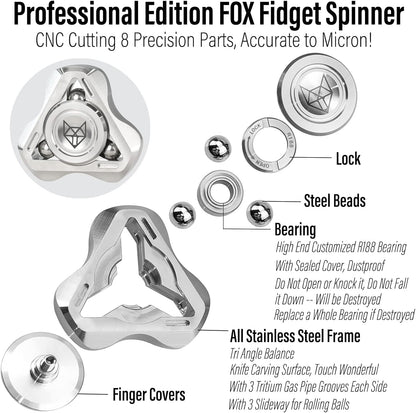 FREELOVE Upgraded Fox Metal Fidget Spinner for Adults, Steel/Glow Balls Clicking Noise, Mini Small