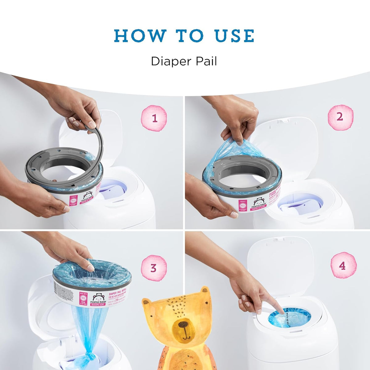 Amazon Brand - Mama Bear Blossoms Scented Diaper Pail Refills for Diaper Genie Pails, 2160 Count (8