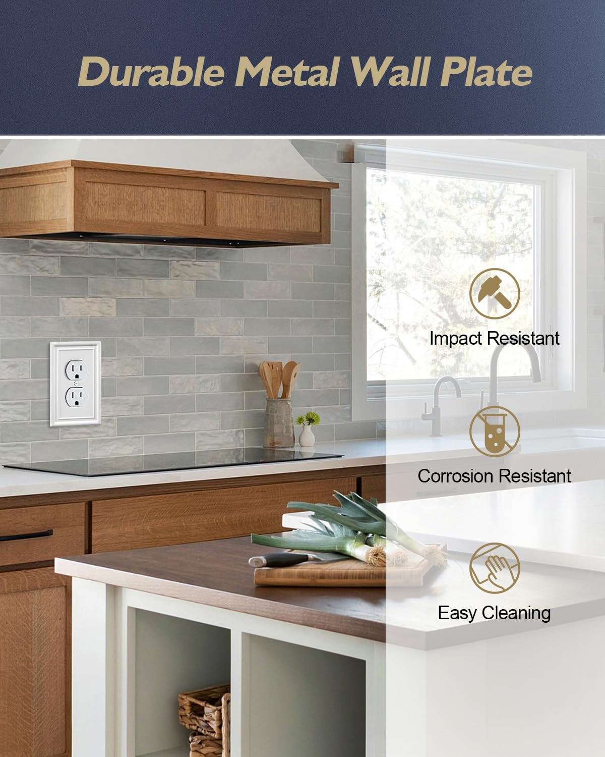 4-Pack Duplex Outlet Covers, Off White Electrical Outlet Cover Plate, Metal Wall Plate for
