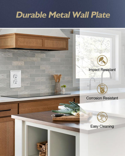 4-Pack Duplex Outlet Covers, Off White Electrical Outlet Cover Plate, Metal Wall Plate for