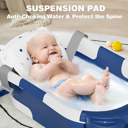 MoreFeel Collapsible Baby Bathtub for Newborn with Thermometer & 1 Soft Floating Cushion & 1 Bath