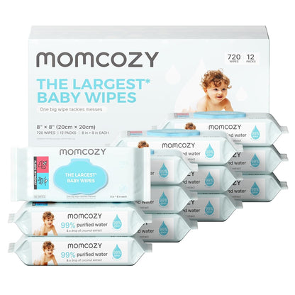 Momcozy Baby Wipes-Extra Large Size Design, 99% Water Based, Unscented & Hypoallergenic, Cleansing