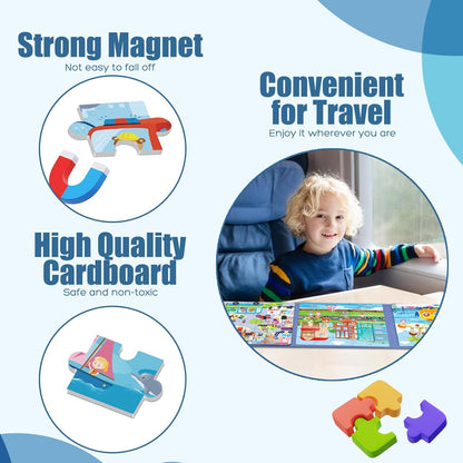 Magnetic Puzzles for Toddlers 3-5, 75-Pieces Travel Toys, Transportation Puzzles Ages 4-6