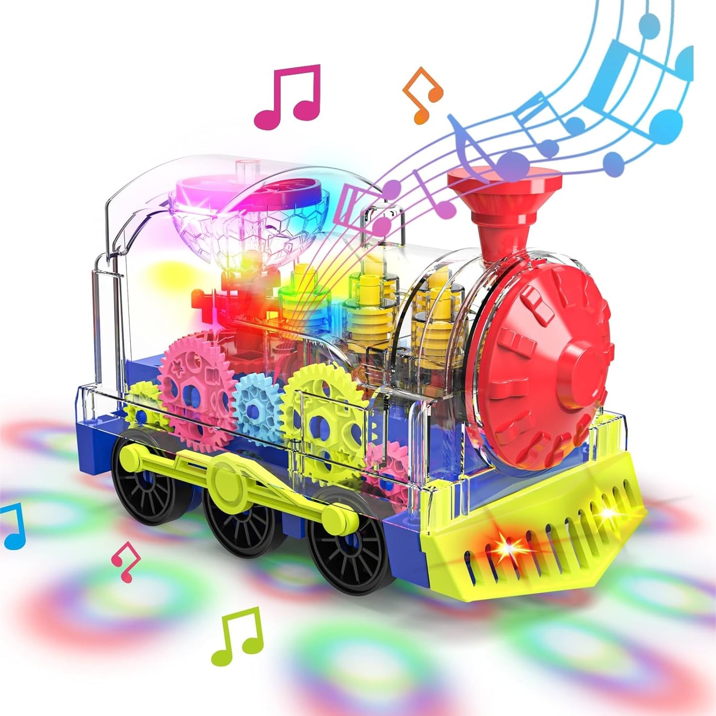 Kizeefun Light Up Train Toy for Toddlers: Transparent Gear Car Toy for Kids with Cool Light and