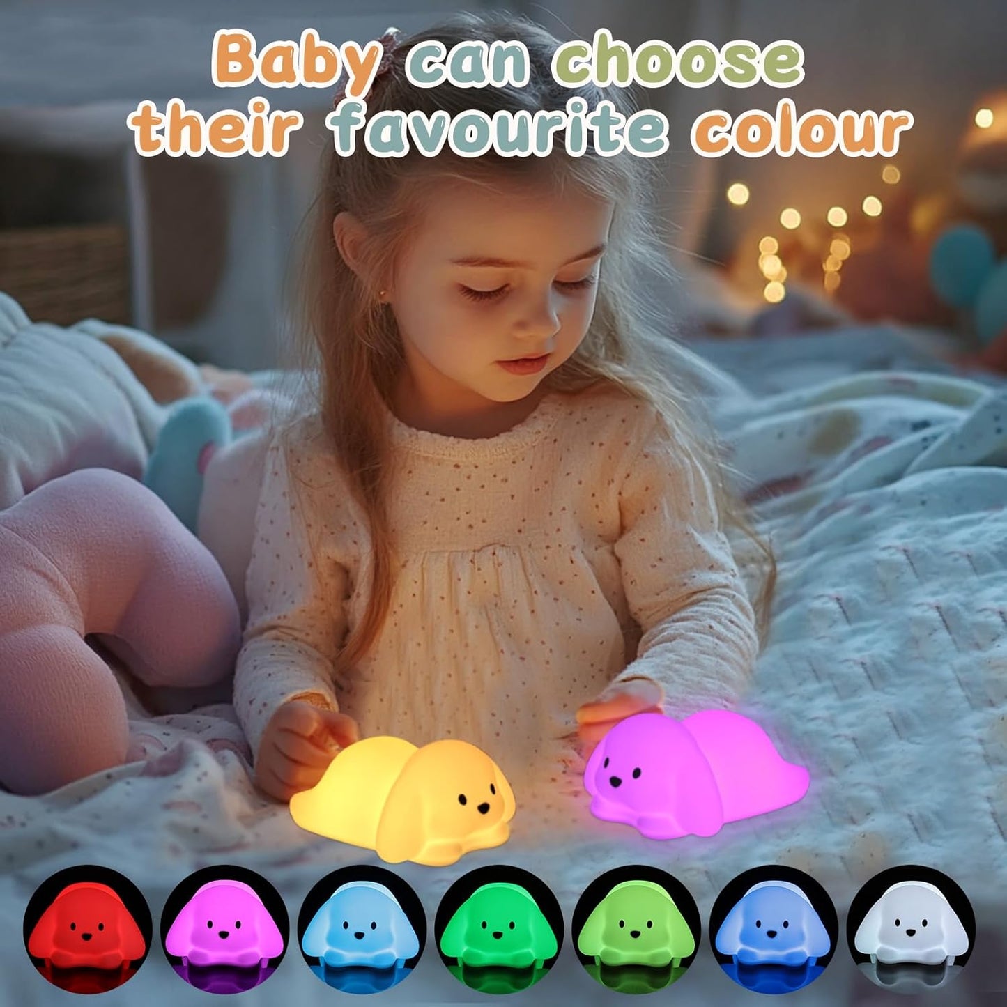 LOVERUIS Night Lights Squishy Light Dogs Colorful Night Light for Kids 1/3 Hours Timer Dimmable