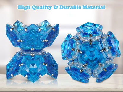 RoomyRoc Magnetic Fidget Sphere - Pentagons Magnets Balls - 12 Piece Set - Crystal Blue - Magnet