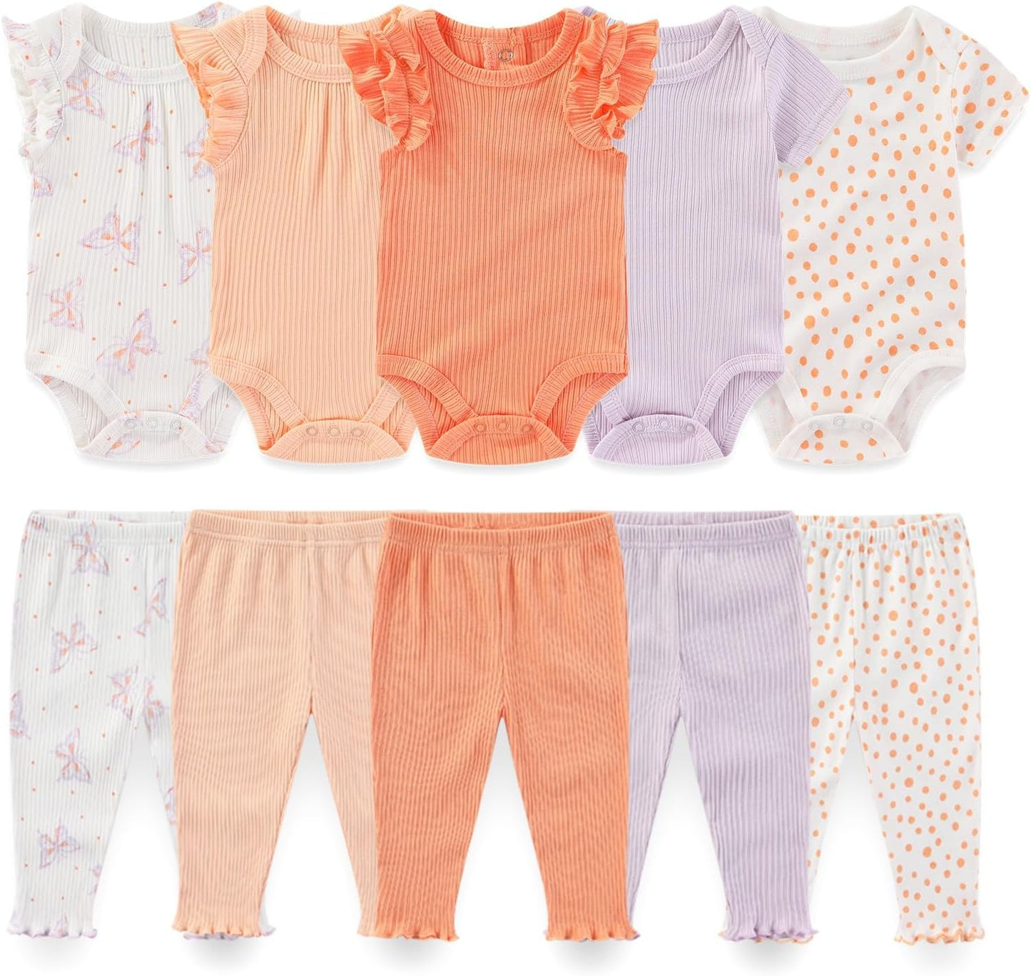 Baby Boy Girl 10 Piece Combined Type Clothing Set Cotton Baby Bodysuits and Pants Set Home Outdoor