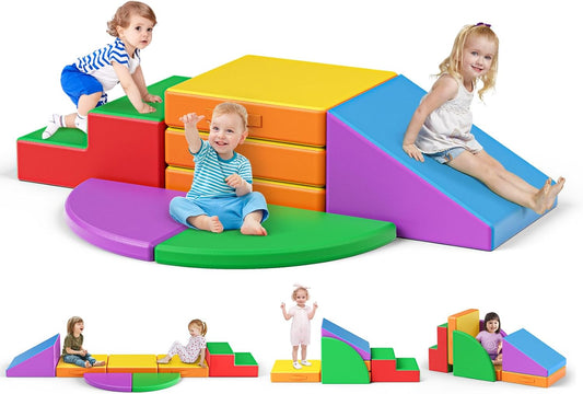 Lischwert Foam Climbing Blocks for Toddlers 1-3, 5pcs Foldable Soft Play Set with Crawling
