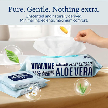 Flushable Wet Wipes - 6 Portable Travel Size Packs (60 Ct) - Unscented Extra-Large Body & Hand