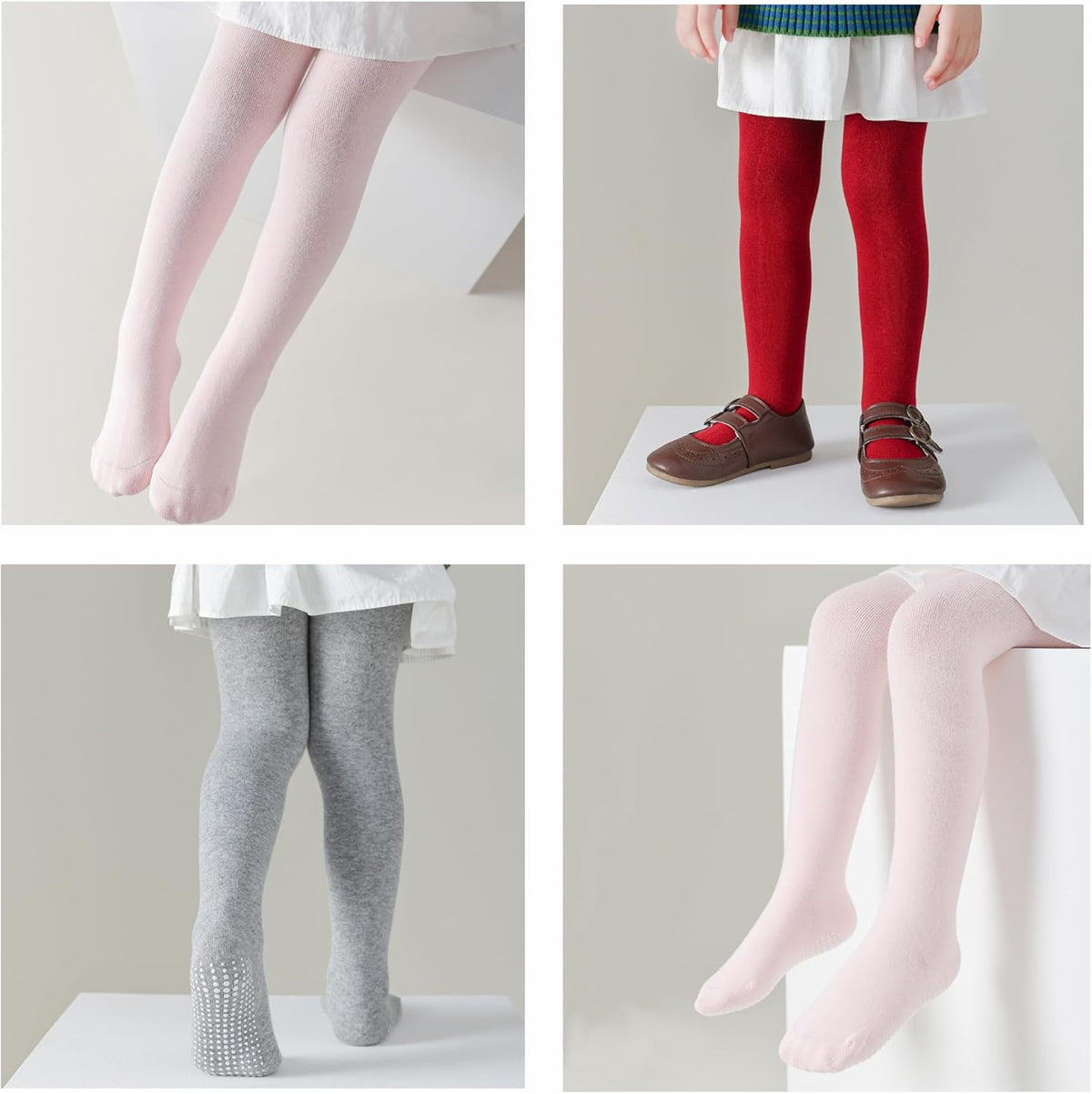 Marchare Baby Girls Tights Thick Cotton Solid Leggings Winter Warm Stockings With Non Slip Grips