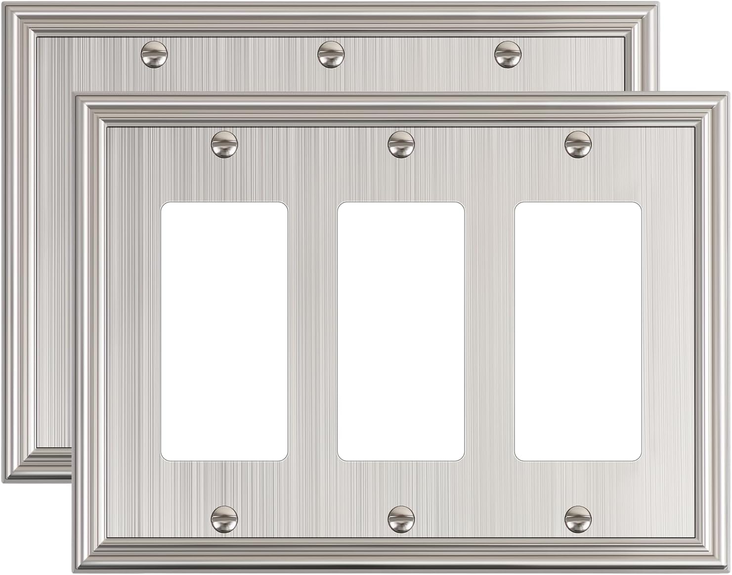 2-Pack Decorative Tripple Decorator Outlet Cover Plate, Durable Zinc Alloy Brushed Nickel Wall